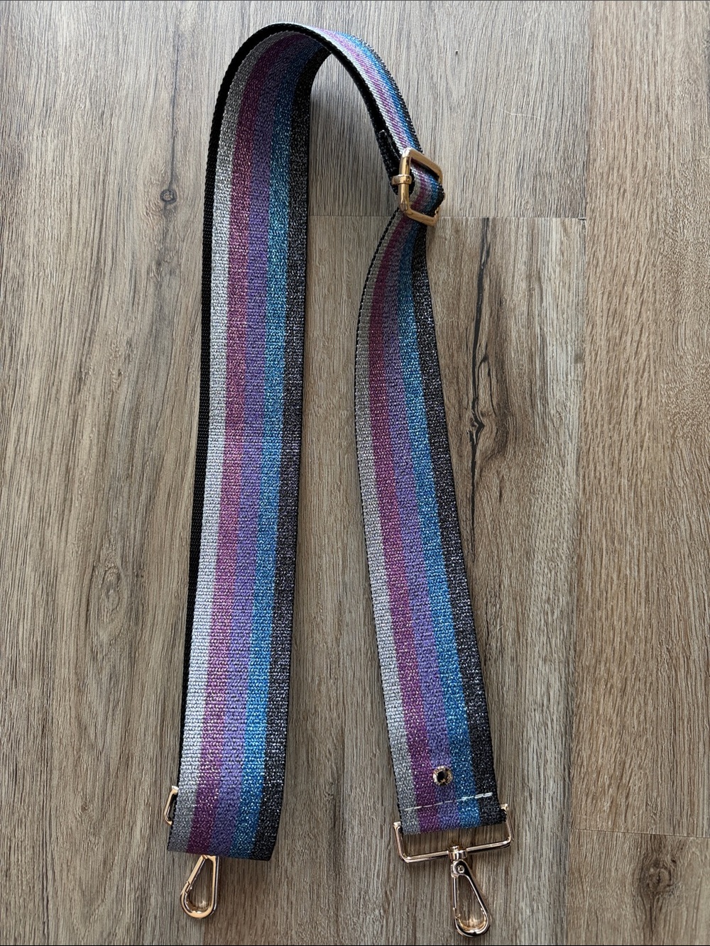Striped Glitter Adjustable Bag Strap in Blue, Purple, Gray